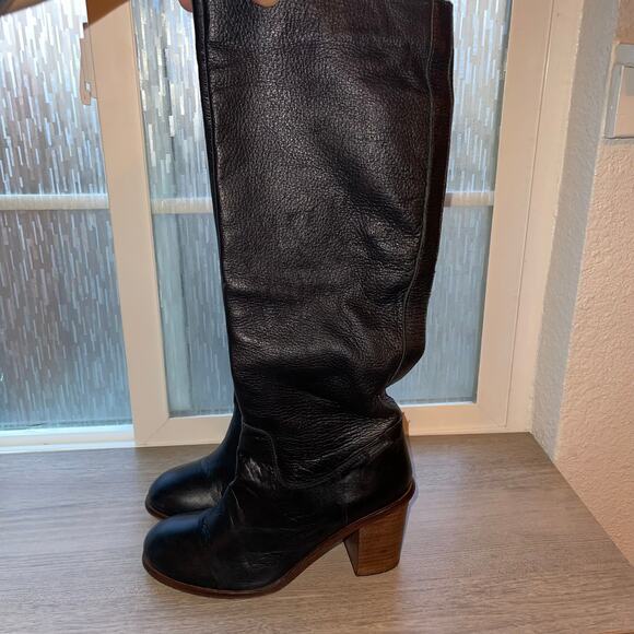 Seychelles Obsidian Black Round Toe Leather Knee High Boots Block Heel Women - Picture 3 of 15